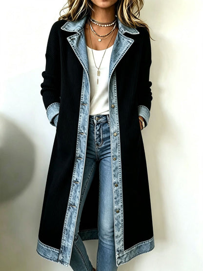 Rosalinda | Cardigan Lungo in Maglia con Dettagli in Denim