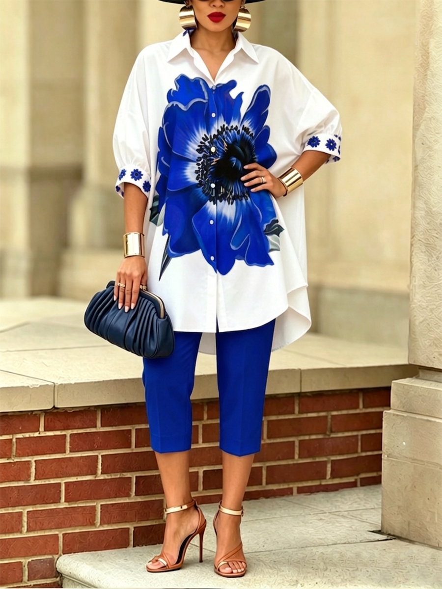 Camille - Completo elegante camicia e pantalone stile floreale