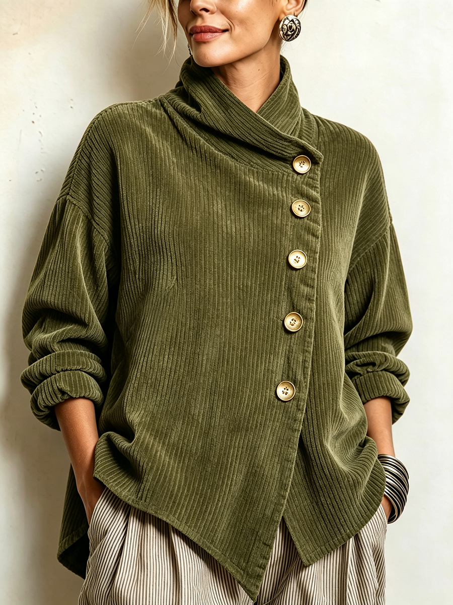 Lucilla | Top in Velluto a Coste con Abbottonatura Diagonale