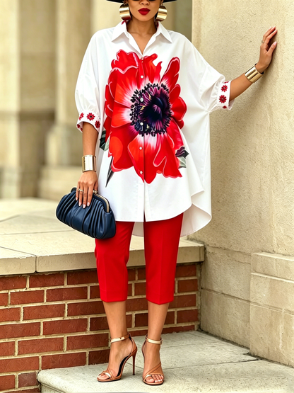 Camille - Completo elegante camicia e pantalone stile floreale