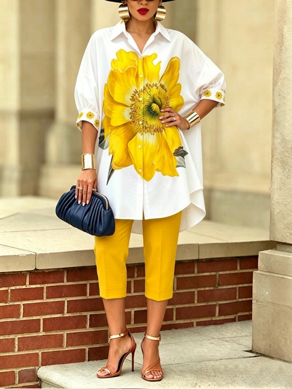 Camille - Completo elegante camicia e pantalone stile floreale