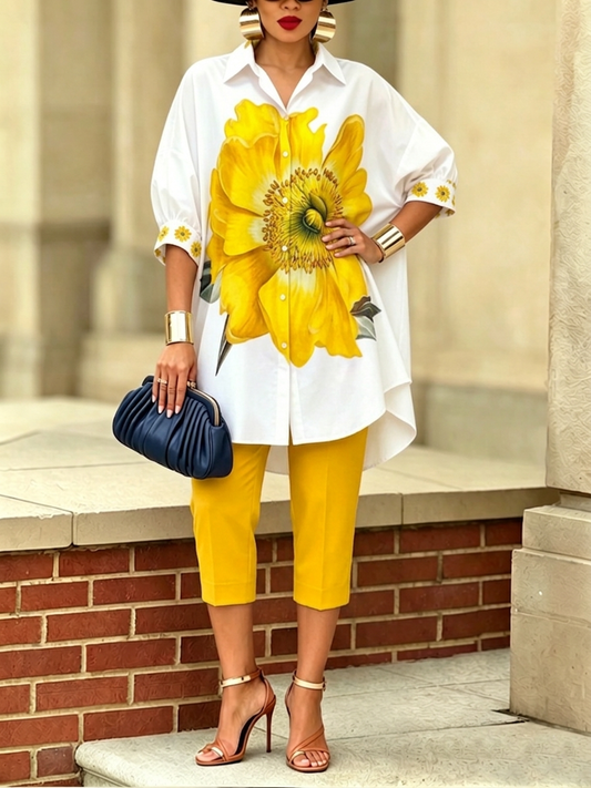 Camille - Completo elegante camicia e pantalone stile floreale